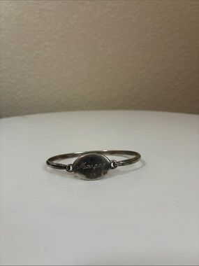 Sterling Silver Plated Engraved Oval Bangle Bracelet